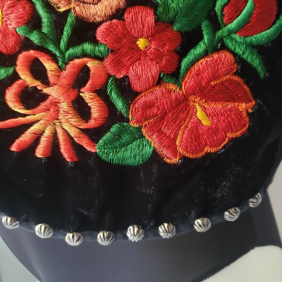 Floral Red Green Bohemian Boho Embroidered Lined Vest with metal stud buttons - Picture 7 of 14